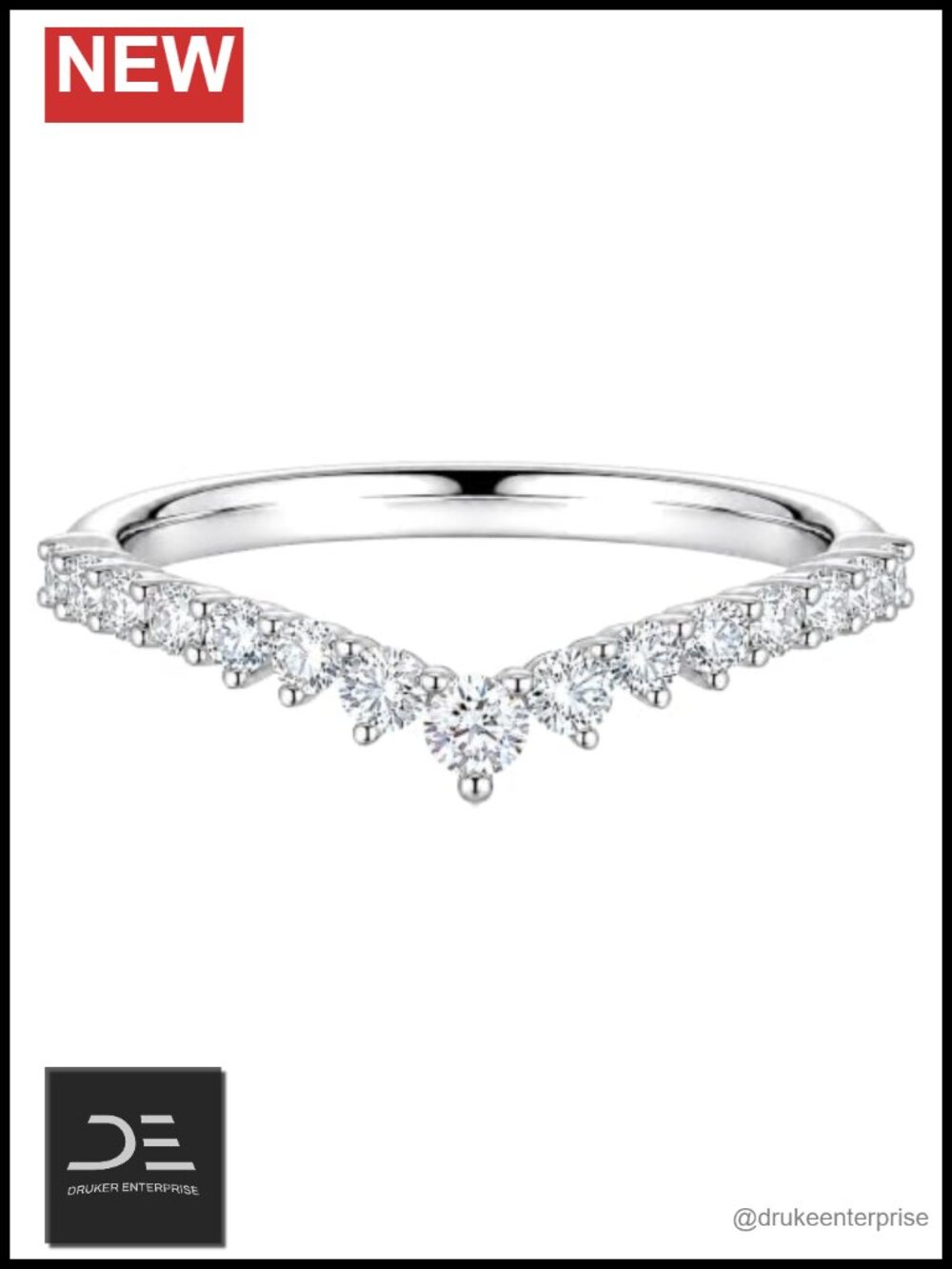 Lab Grown Diamond V Wedding Band S925 Sterling Silver 15 Prong Set